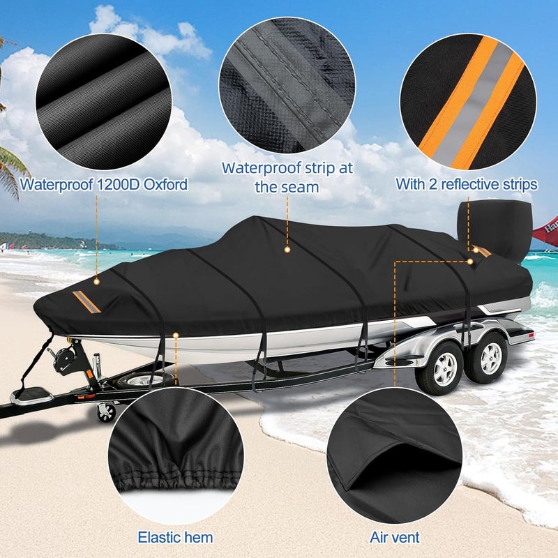 SILIVN Boat Cover 17-19 ft 1200D Waterproof Boat Covers with Motor Cover Fits Bass Tracker Cover, V-Hull Tri-Hull Bass Boat.Trailerable Marine Grade Boat Cover, Pro-Style Bass Boat with Tightening Strap - Image 5